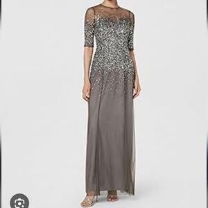 Adrianna Papell Silver and Gray Beaded Dress